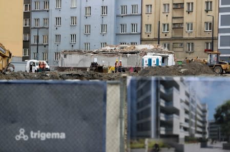 Workers are seen at Nova Nuselska project in Prague