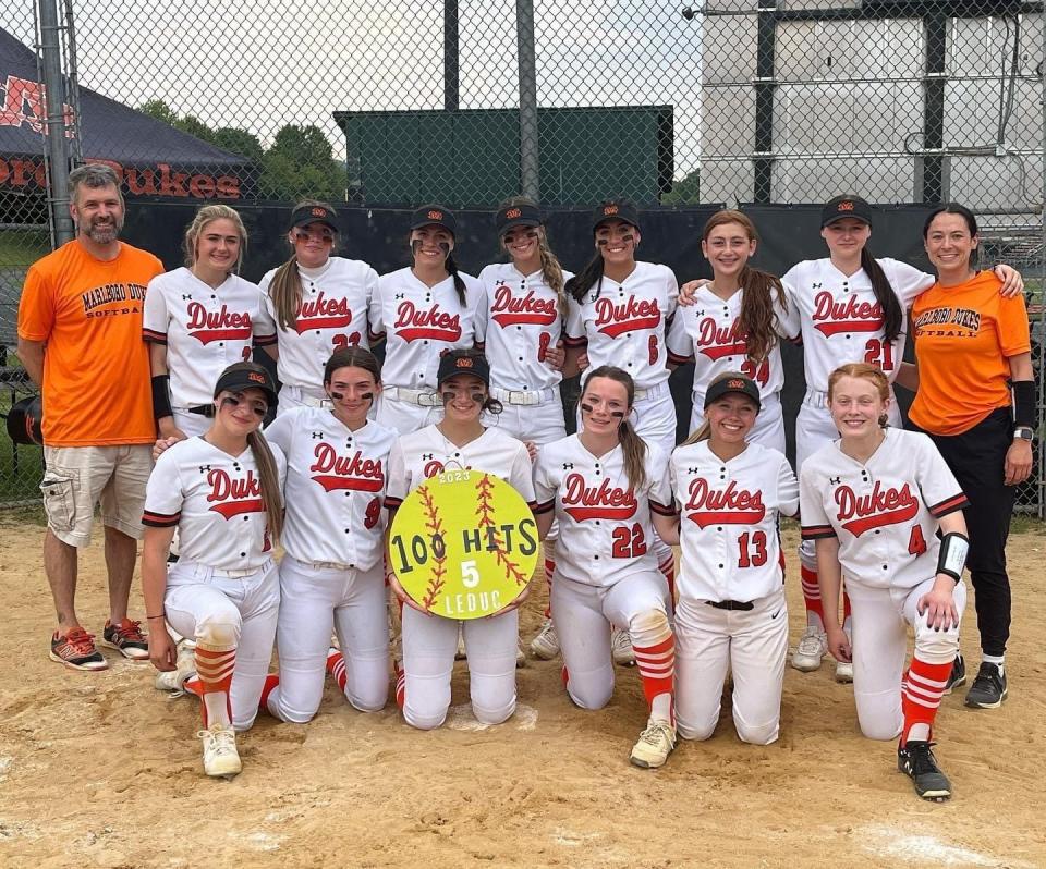 The Marlboro softball team poses after its Section 9 Class B semifinal win on May 24, 2023.