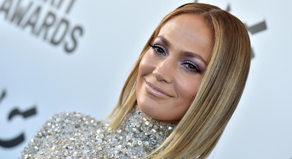 Jennifer Lopez in a silver sequinned dress