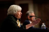 Treasury Secretary Janet Yellen and Federal Reserve Chair Jerome Powell testify before a Senate Banking Committee hybrid hearing on oversight of the Treasury Department and the Federal Reserve on Capitol Hill in Washington