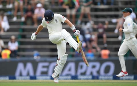 England batsman Joe Root reacts after being dismissed during Day Two of the Fourth Test between South Africa and England at Wanderers on January 25, 2020 in Johannesburg, South Africa - Credit: Getty Images