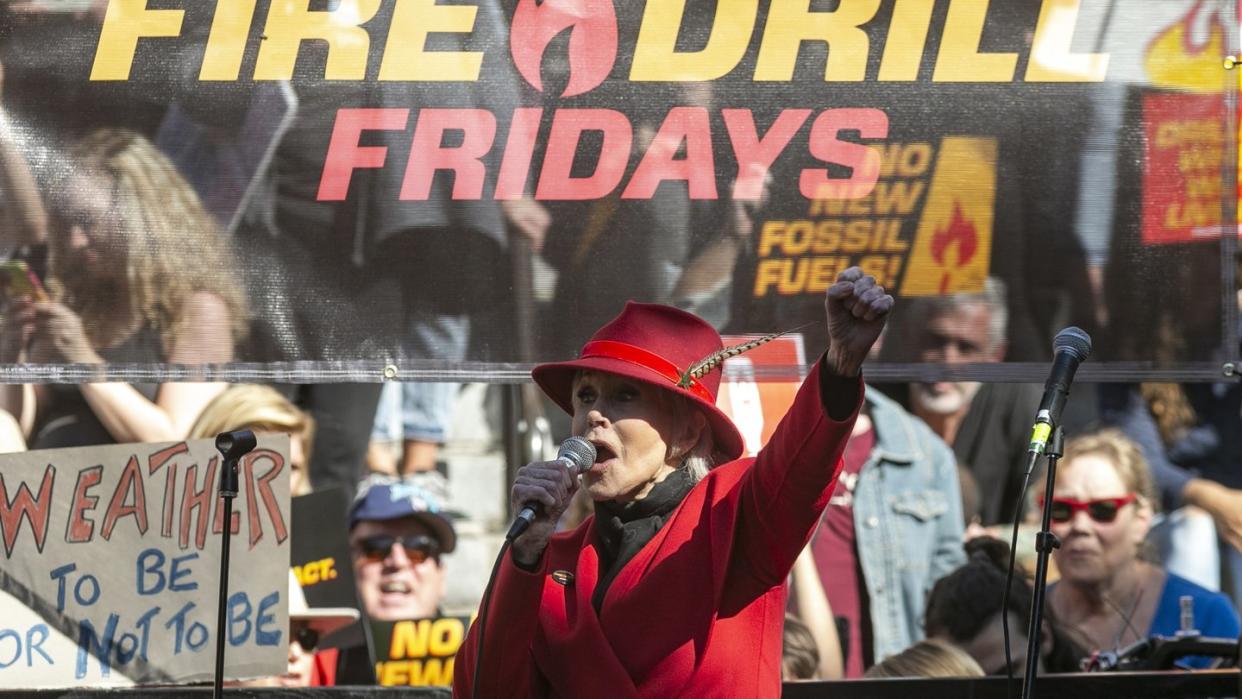 Jane Fonda, Schauspielerin, bei einer Ansprache auf der «Fire Drill Fridays»-Demonstration.