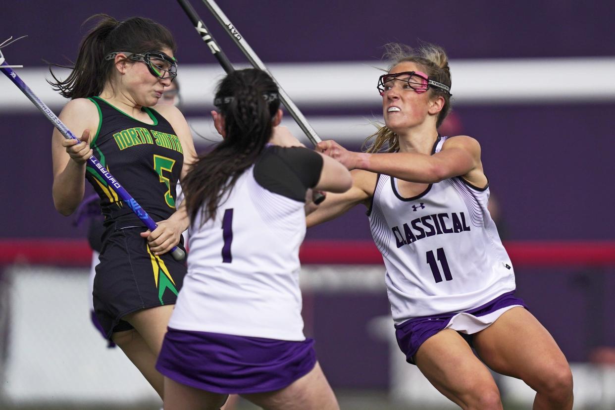 Two of Division IV's best players - North Smithfield's Kate Zonin (left) and Classical's Orla Howlett (right) - battled on Wednesday, but Zonin and the Northmen got the best of Howlett to remain undefeated in Division IV.