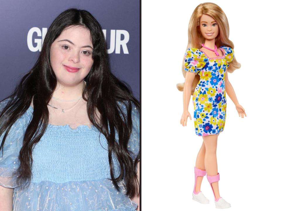 ellie goldstein and image of new barbie doll with downs syndrome