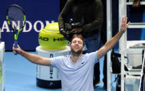 Tennis - ATP World Tour Finals - The O2 Arena, London, Britain - November 16, 2017 USA's Jack Sock celebrates winning his group stage match against Germany's Alexander Zverev Action Images via Reuters/Tony O'Brien