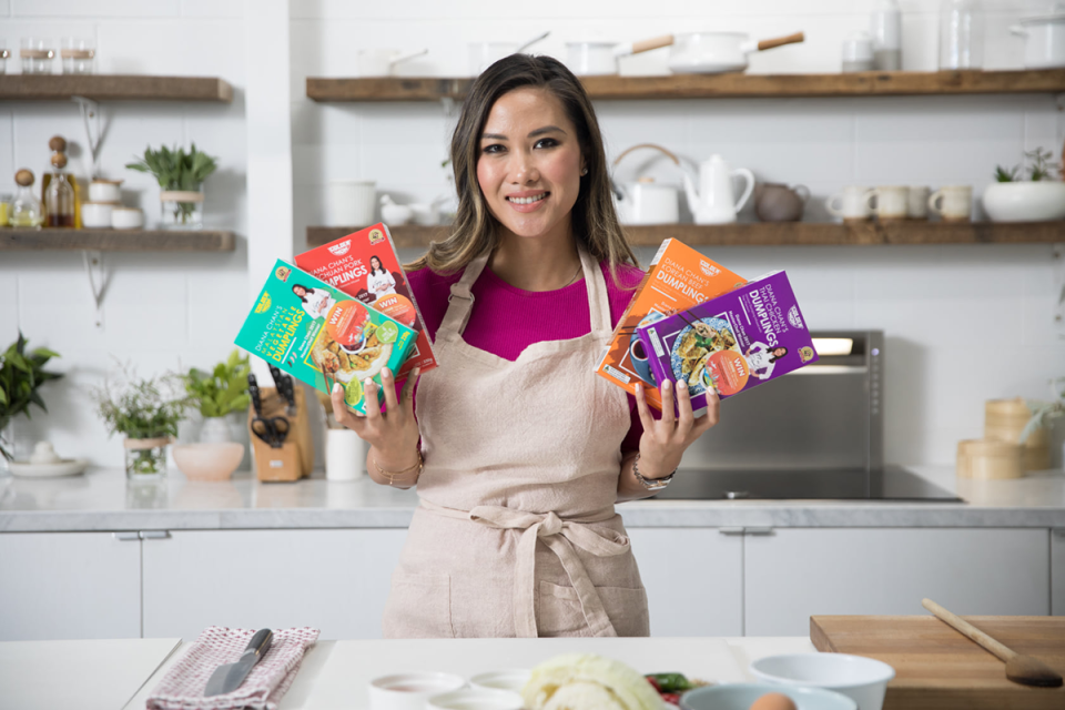 Diana Chan holding her range of frozen dumplings.