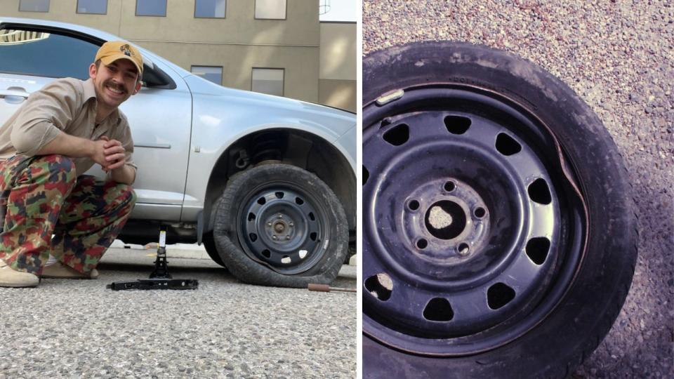 Calgary-based university student, Kobe Gallagher Tulloch, hit a pothole downtown that damaged his tire.