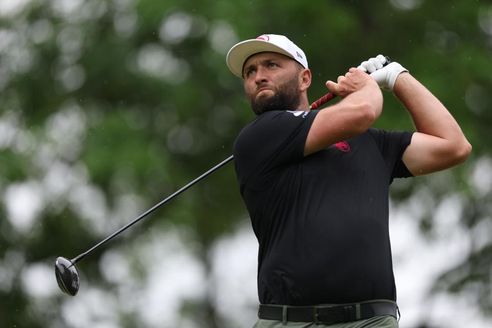 LOUISVILLE, KENTUCKY - MAY 17: Jon Rahm of Spain plays his shot from the second tee during the second round of the 2024 PGA Championship at Valhalla Golf Club on May 17, 2024 in Louisville, Kentucky. (Photo by Christian Petersen/Getty Images)