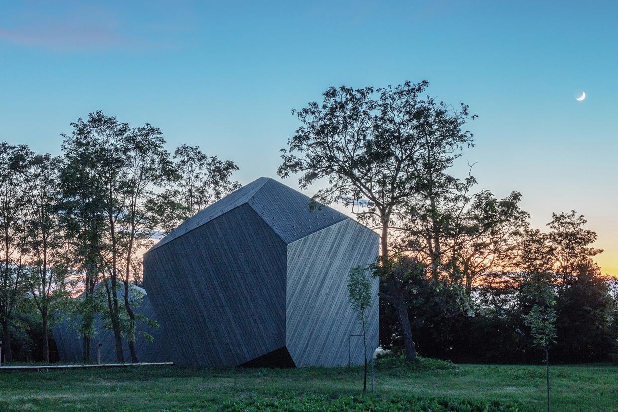 Exterior of The Rocks Hello Wood cabins in Hungary's Balaton Uplands