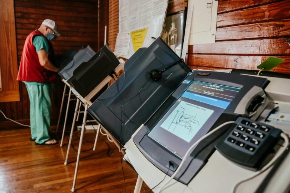 Voting machines were spread out in the Young Men’s Business Club as Moss Point, Mississippi residents came to the polling place to cast their votes in the municipal primary election on Tuesday, April 6, 2021. Alyssa Newton/Sun Herald file