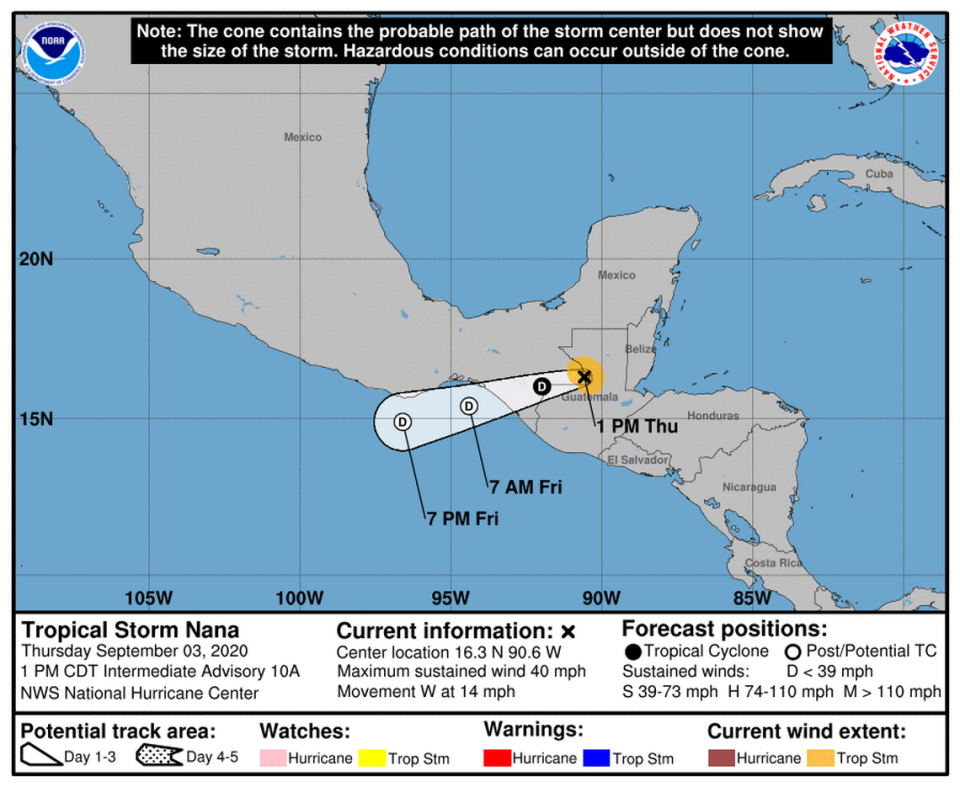 Tropical Storm Nana could weaken to a depression by Thursday evening.