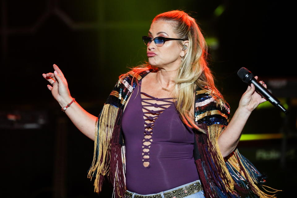 MOSCOW REGION, RUSSIA - NOVEMBER 21, 2018: American singer Anastacia performs during a concert at the Crocus City Hall. Vyacheslav Prokofyev/TASS (Photo by Vyacheslav Prokofyev\TASS via Getty Images)