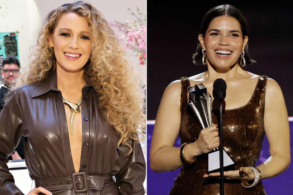 <p>Cindy Ord/Getty; Kevin Winter/Getty</p> Blake Lively in New York City on April 27,2023; America Ferrera at the Critics Choice Awards in Los Angeles on Jan. 14, 2024