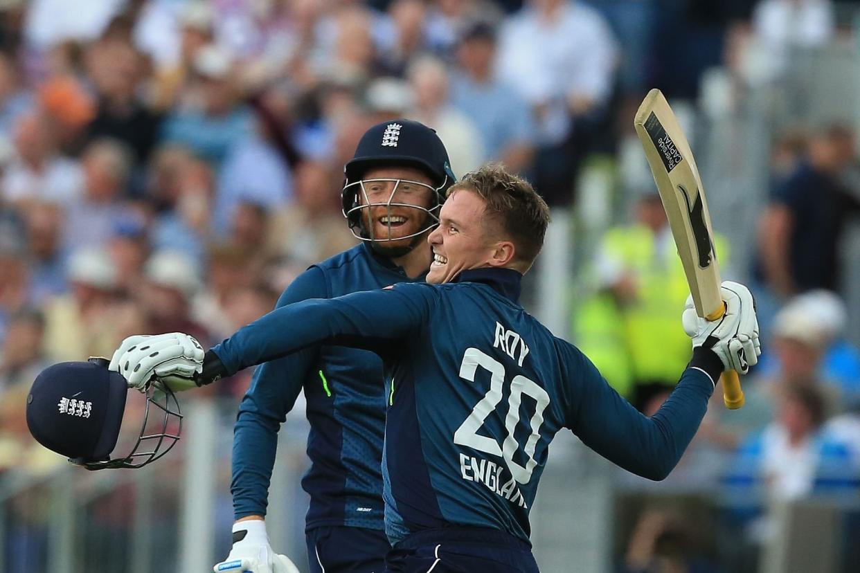 DOubling up: Jason Roy enjoys his second ton of the series: AFP/Getty Images