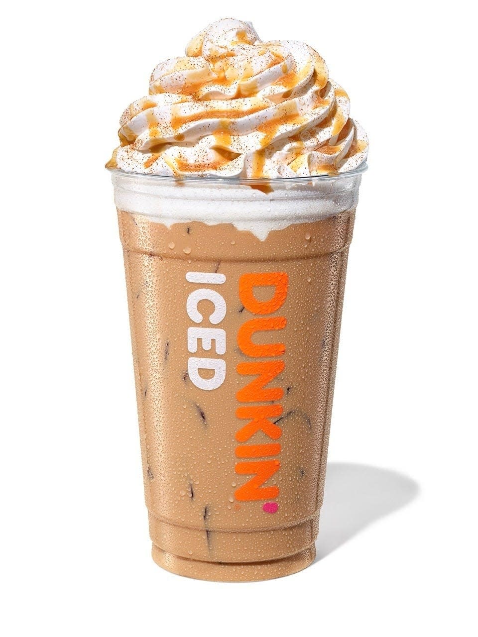 Dunkin' Donuts Pumpkin Spice Signature Latte. Served hot or iced, the latte features notes of sweet pumpkin, vanilla and fall spices.