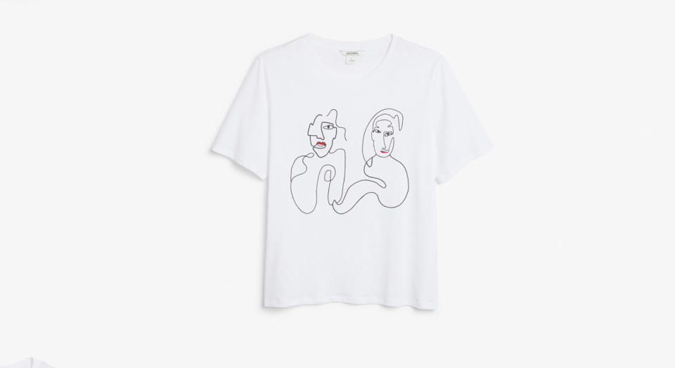 <p>We love this arty face print tee, and look at the price. <br><a rel="nofollow noopener" href="https://www.monki.com/en_gbp/clothing/tops/product.soft-tee-bodies/white.0624791012.html" target="_blank" data-ylk="slk:Buy here.;elm:context_link;itc:0;sec:content-canvas" class="link ">Buy here.</a> </p>