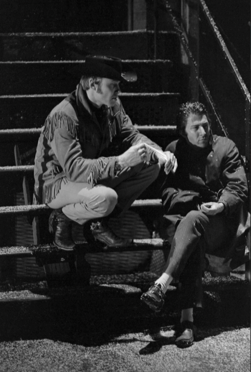 Jon Voight and Dustin Hoffman on the set of 'Midnight Cowboy'