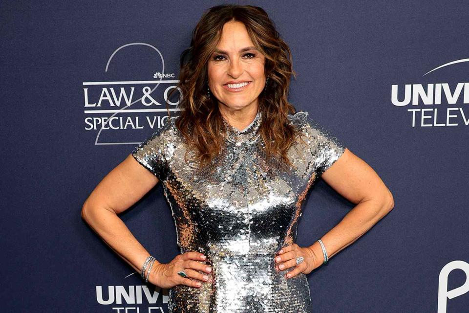 <p>Dimitrios Kambouris/Getty Images</p> Mariska Hargitay on January 16, 2024 in New York City. 