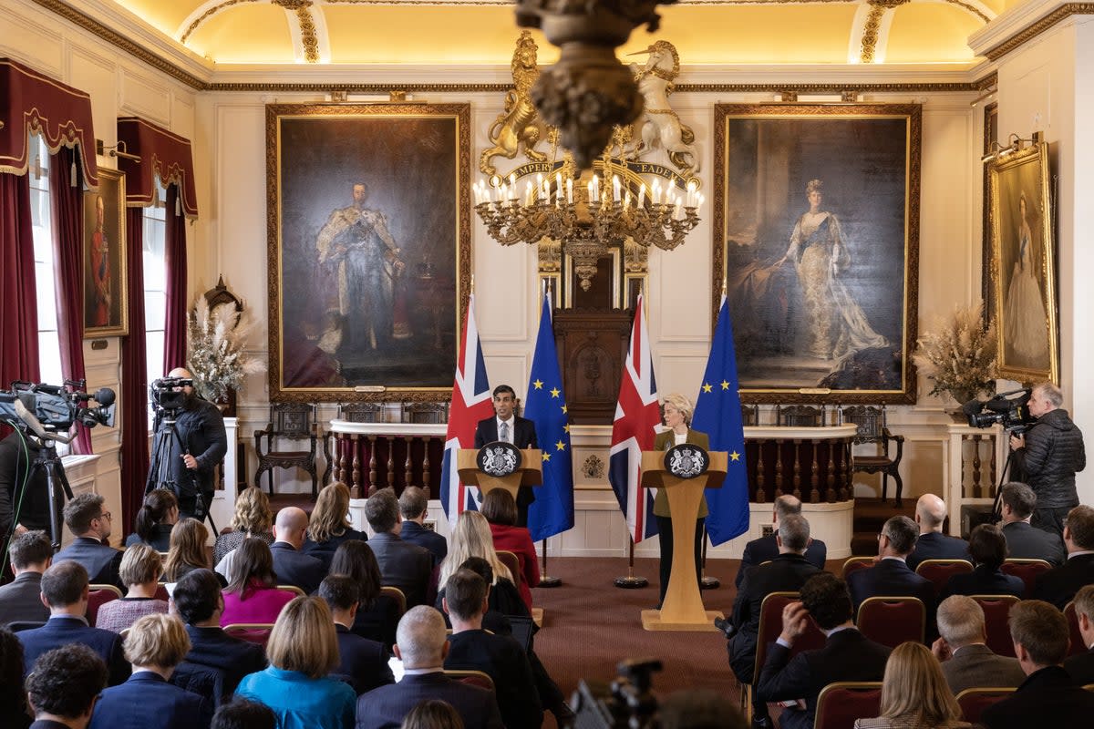 Prime Minister Rishi Sunak and European Commission president Ursula von der Leyen during a press conference at the Guildhall in Windsor (PA Wire)