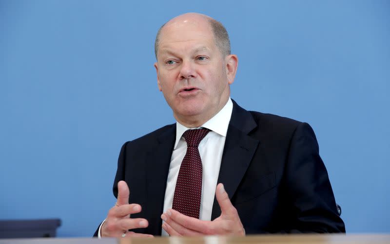 German Finance Minister Olaf Scholz attends a news conference in Berlin