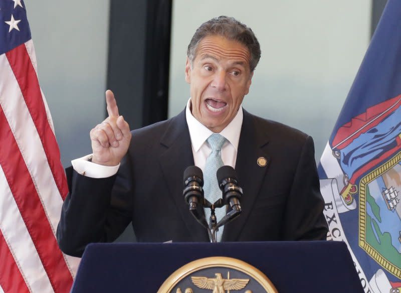 New York Gov. Andrew Cuomo makes an official announcement that New York State has officially lifted all COVID restrictions and lockdowns at One World Trade Center in New York City on June 15, 2021. Photo by John Angelillo/UPI