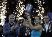 Tennis - Kremlin Cup - Women's singles - Final - Moscow, Russia - October 21, 2017 Julia Goerges of Germany holds her trophy after defeating Daria Kasatkina of Russia. REUTERS/Tatyana Makeyeva