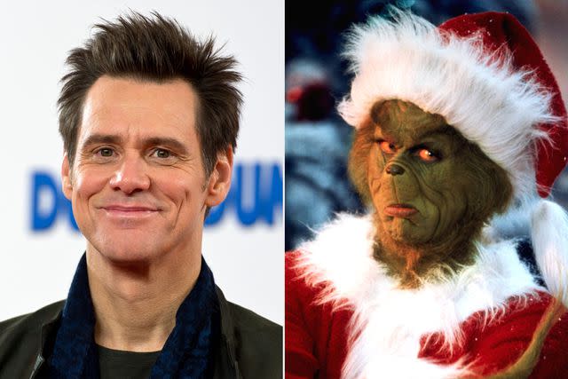 <p>getty; courtesy everett collection</p> Jim Carey as The Grinch in 2000