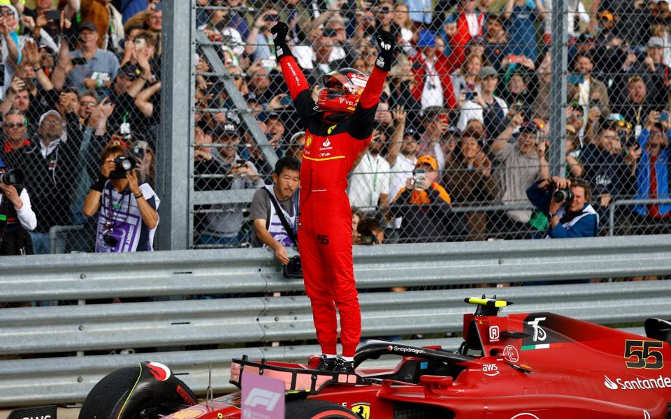 Carlos Sainz celebrates victory at Silverstone - REUTERS