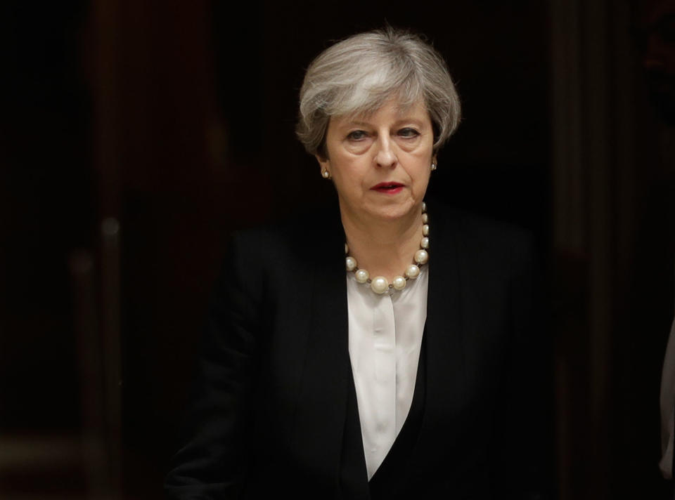 <p>British Prime Minister Theresa May departs 10 Downing Street, London, to go to Manchester, Tuesday May 23, 2017. (AP Photo/Matt Dunham) </p>