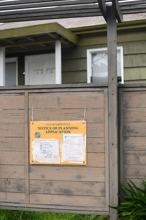 A notice announcing an application for building permits hangs outside a property in Emeryville, California, United States March 20, 2017. To match Special Report USA-LEAD/CALIFORNIA REUTERS/Noah Berger