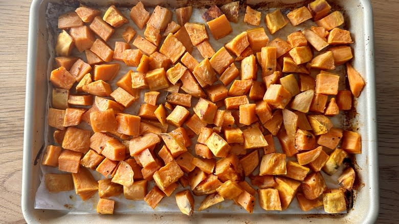 cubed baked sweet potatoes