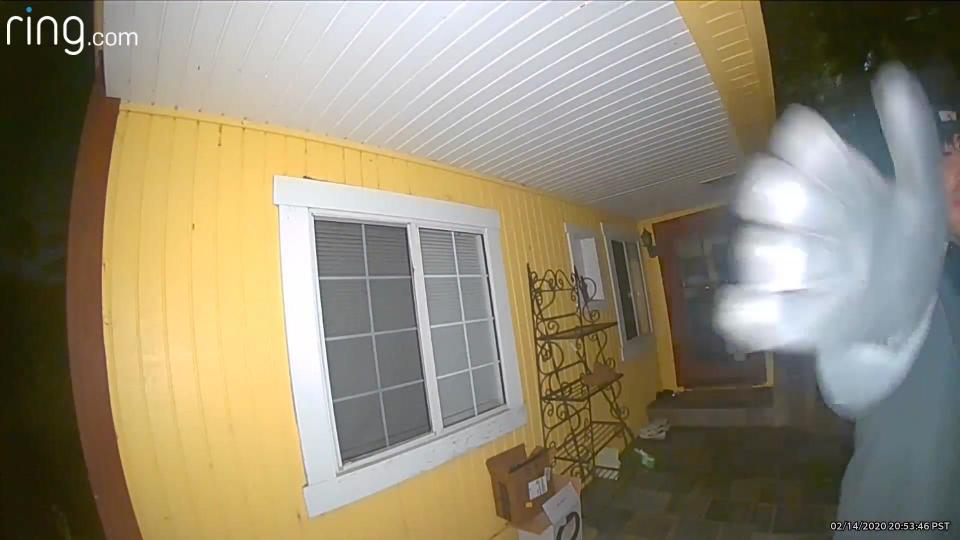 Gareth Pursehouse's gloved hand is seen covering Amie Harwick's neighbor's security camera.  / Credit: Superior Court of California, County of Los Angeles