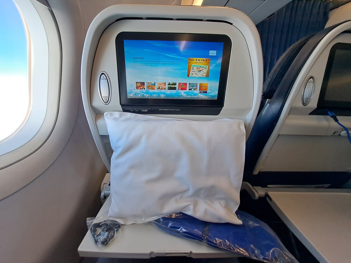 Blue sky thinking: economy seat on board Uzbekistan Airways (Sean Moulton)