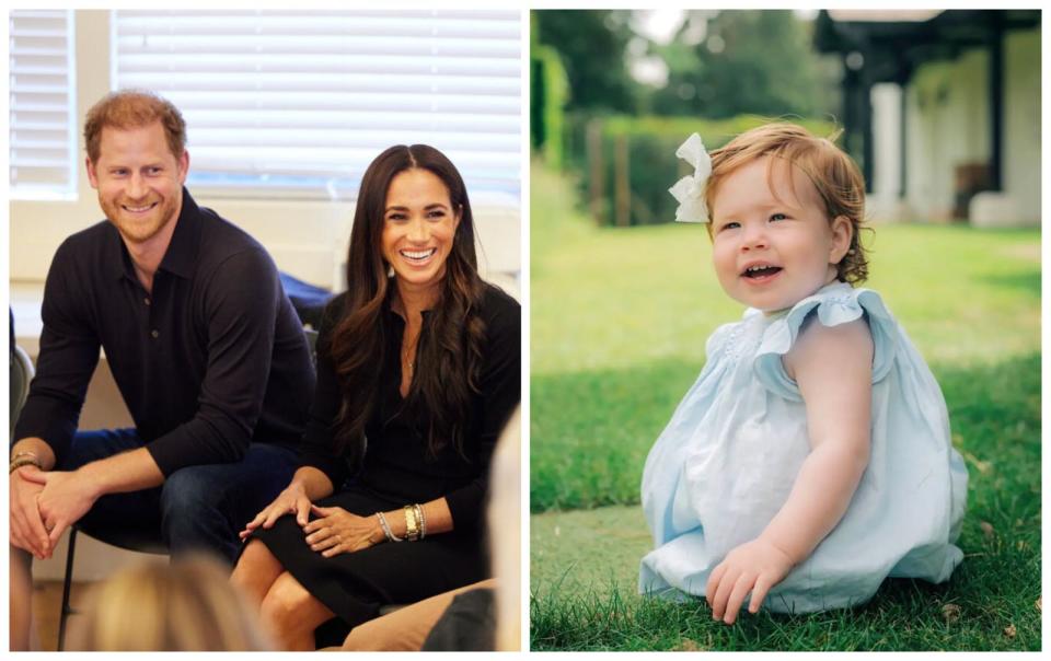 哈利與梅根（左）的女兒莉莉貝（右）今天過3歲生日，右圖為2022年1歲生日時的王室官方照。（翻攝The Archewell Foundation、The Royal Family官網）