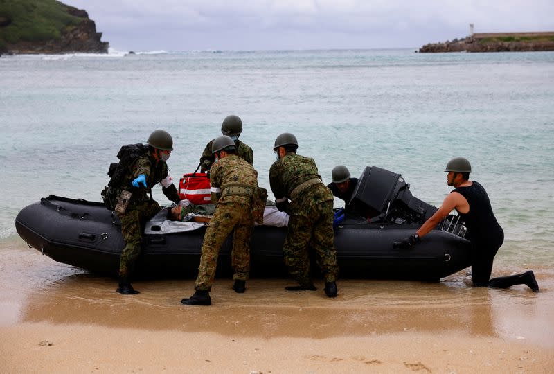 Evacuation drill on Yonaguni island