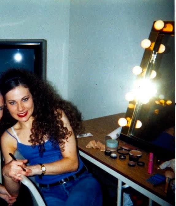 The author backstage at a theater in Chicago getting ready for Lord of the Dance in 1998.