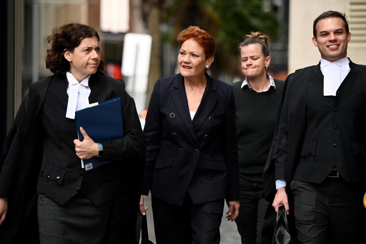 <span>Pauline Hanson arrives at the federal court in Sydney, where she has been questioned by Mehreen Faruqi’s counsel.</span><span>Photograph: Dan Himbrechts/AAP</span>
