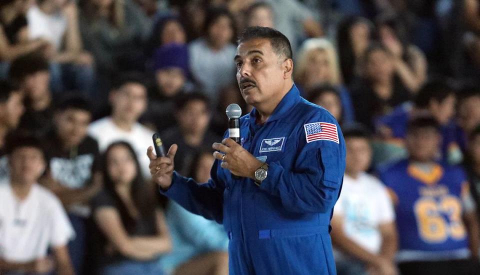 During an Aug. 24, 2023, talk, astronaut José M. Hernández told Parlier High School students to go for their dreams, but to make sure they prepare for it. The Prime Video movie ‘A Million Miles Away,” which premieres on Sept. 15, tells his story.