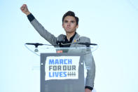 <p>Marjory Stoneman Douglas High School student David Hogg adresses the crowd during the March For Our Lives rally against gun violence in Washington, DC on March 24, 2018. (Jim Watson/AFP/Getty Images) </p>