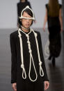 <b>London Fashion Week AW13: Central St Martins MA</b><br><br>Bizarre rope head dresses and nooses hung round one model's neck at the show.<br><br>© Getty