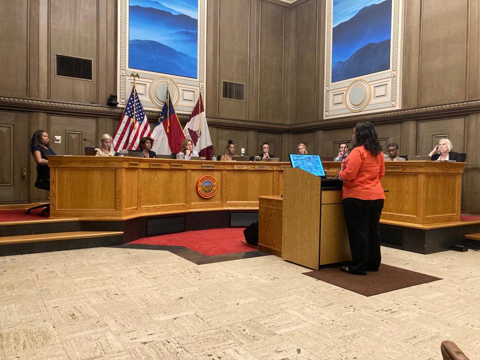 Kimberly Collins addresses Asheville City Council Sept. 26, 2023.