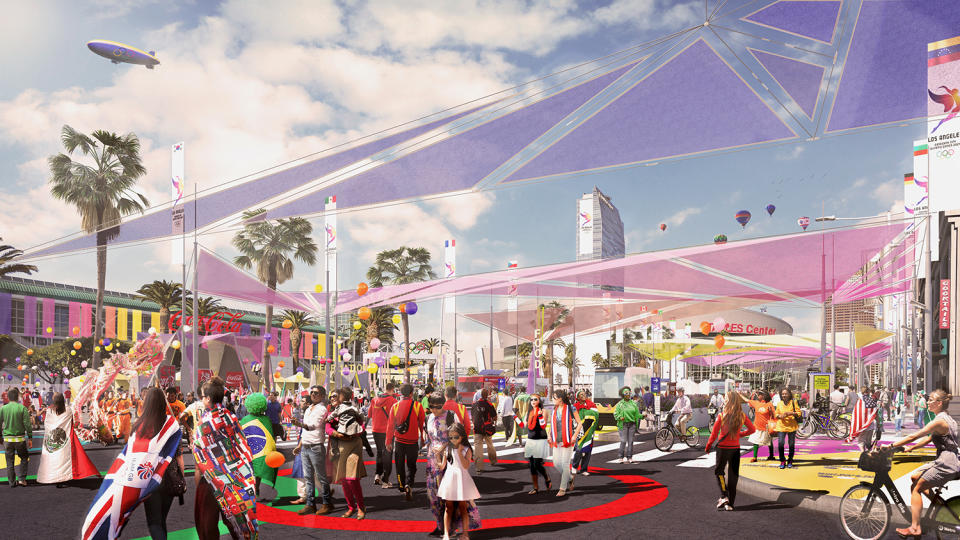 <p>Figueroa Corridor is shown in this Downtown Sports Park rendering. (Photo: Courtesy LA 2024) </p>