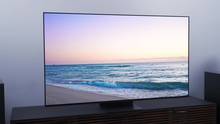 A beach scene on a Samsung S95C OLED TV.
