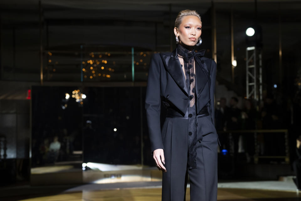 The LaQuan Smith Fall/Winter 2023 collection is modeled during Fashion Week at the Rainbow Room on Monday, Feb. 13, 2023, in New York. (Photo by Charles Sykes/Invision/AP)