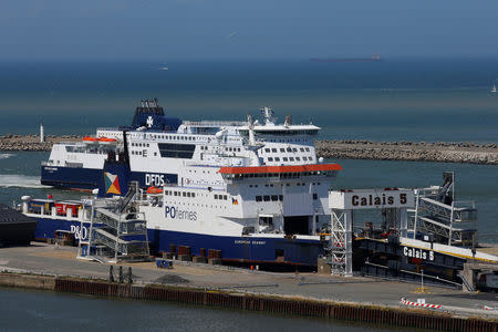 FILE PHOTO: View of cross-Channel ferries in the port of Calais, France, after Britain's referendum results to leave the European Union were announced June 24, 2016. REUTERS/Pascal Rossignol -/File Photo