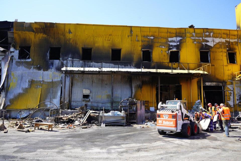 60 per cent of the mall was destroyed by the strike with over 400 workers assisting in the effort (Ukrainian State Emergency Services)