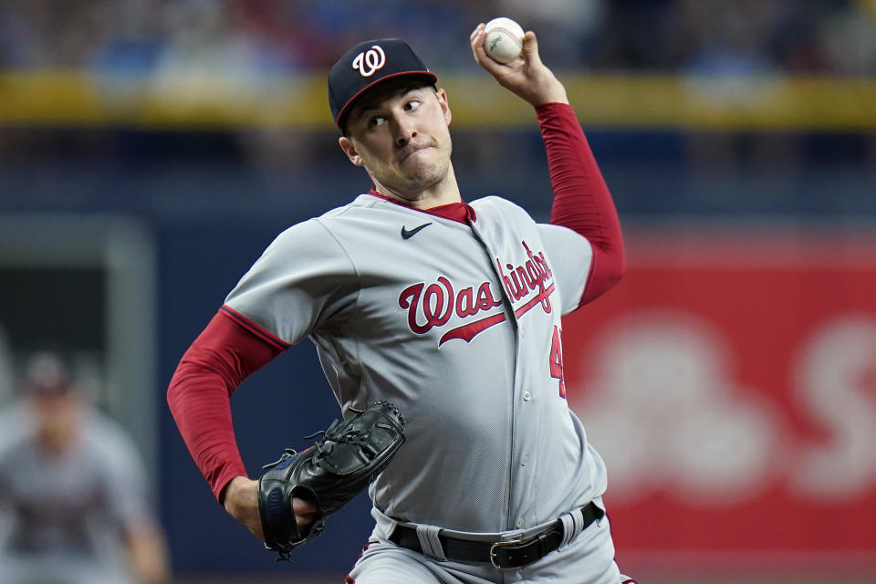 Washington Nationals' Patrick Corbin pitches to the Tampa Bay Rays during the first inning of a baseball game Wednesday, June 9, 2021, in St. Petersburg, Fla. (AP Photo/Chris O'Meara)