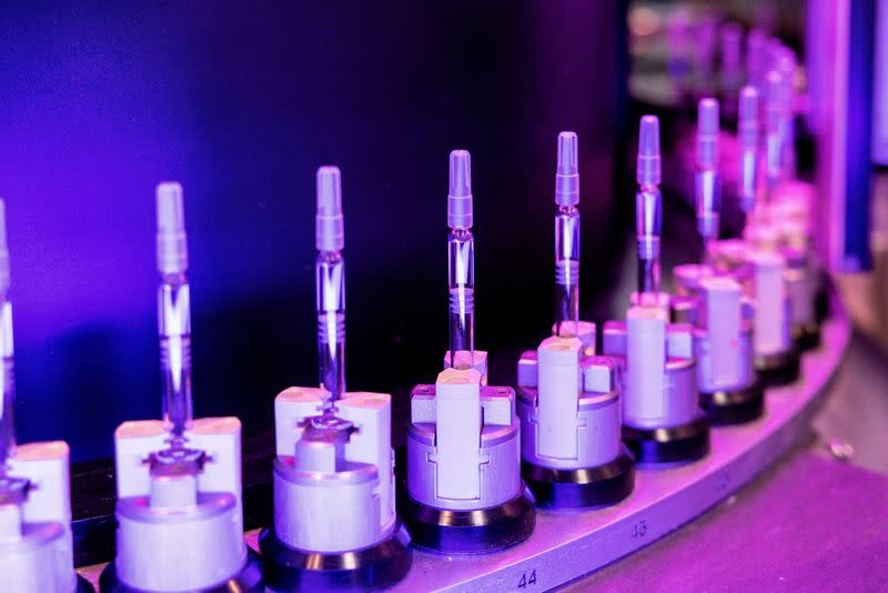 Catalent's automated visual inspection systems that check every pre-filled syringe are seen, in Brussels