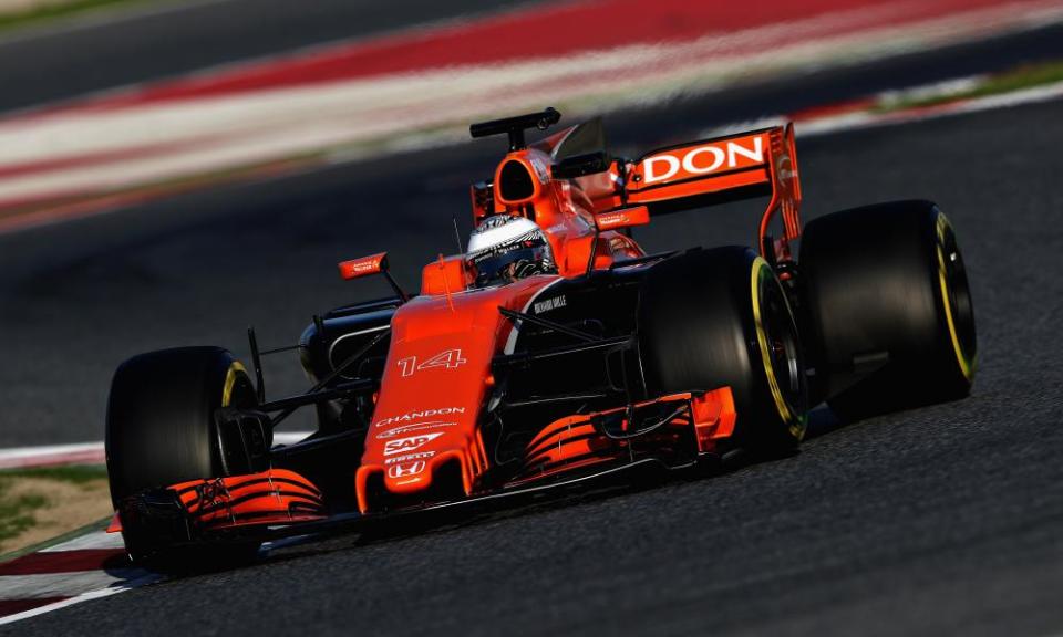 Fernando Alonso finally gets out on the track during a frustrating day for McLaren