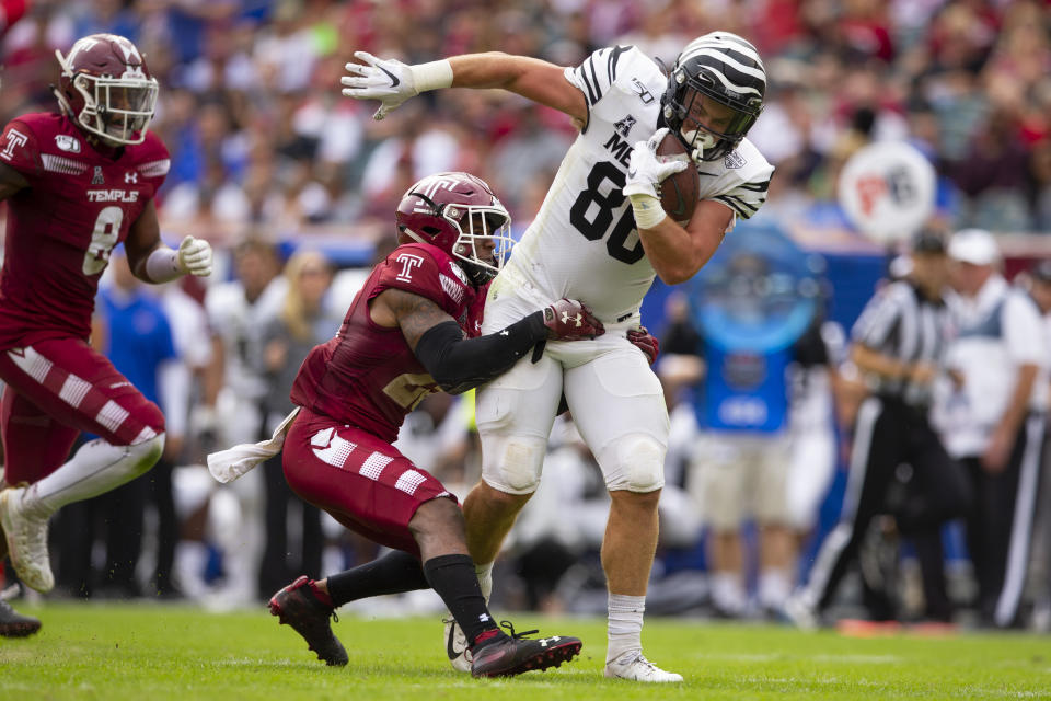 A catch late in the fourth quarter by Memphis tight end Joey Magnifico against Temple was controversially overturned.